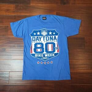Harley Davidson Rossmeyers Daytona 80th Bike Week 2021 Blue T Shirt Size Med